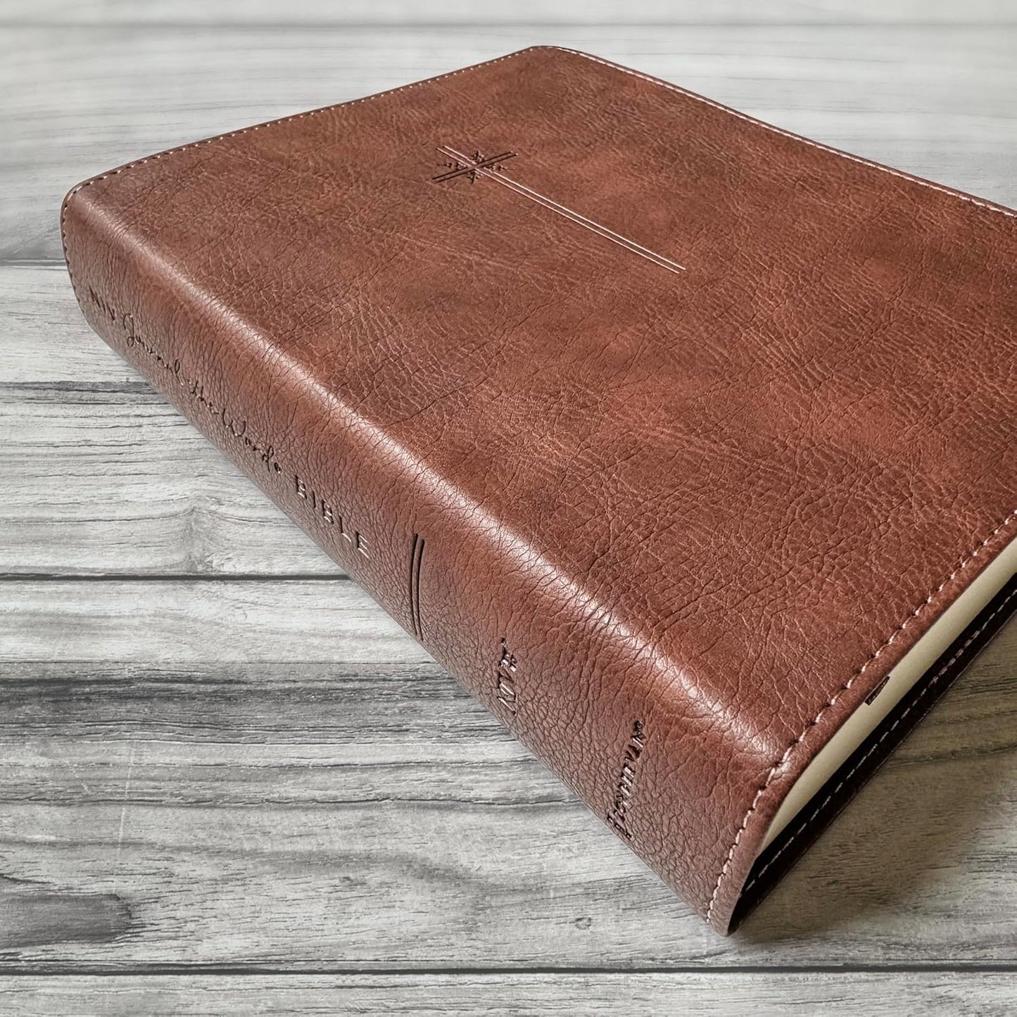 Personalized NIV Journaling Bible, Brown With Large Cross, Option to Customize with Hand Lettered Name on Cover…