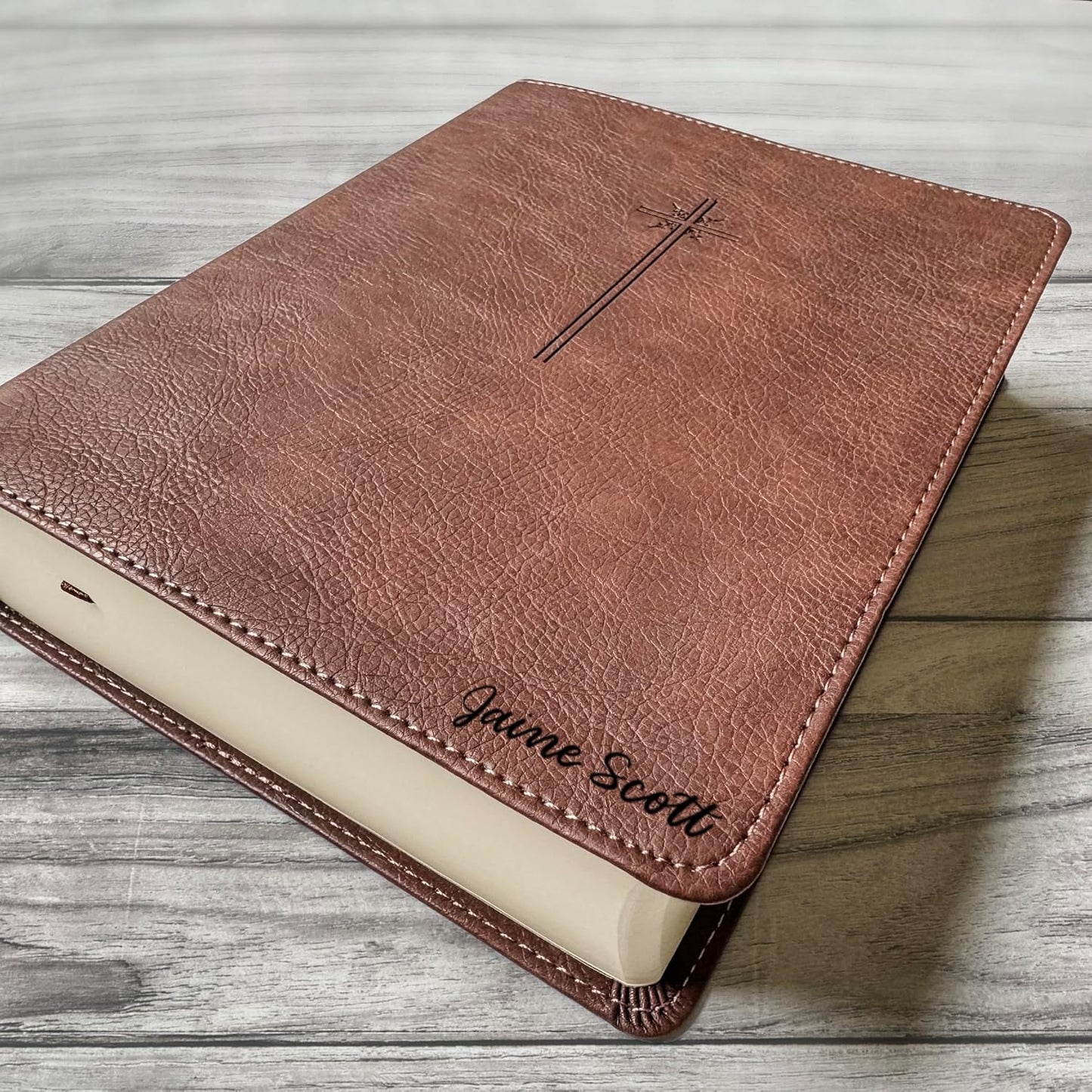Personalized NIV Journaling Bible, Brown With Large Cross, Option to Customize with Hand Lettered Name on Cover…