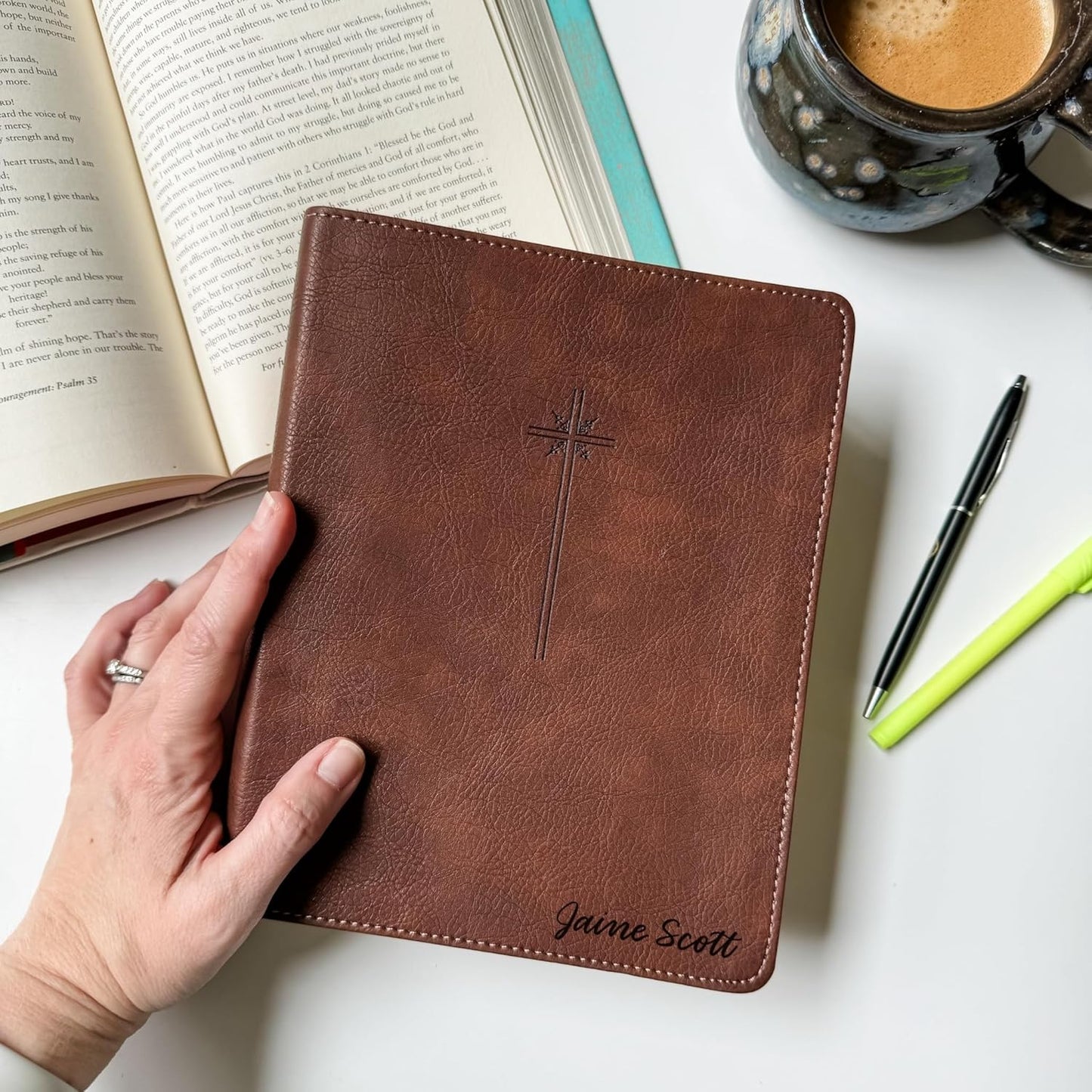Personalized NIV Journaling Bible, Brown With Large Cross, Option to Customize with Hand Lettered Name on Cover…
