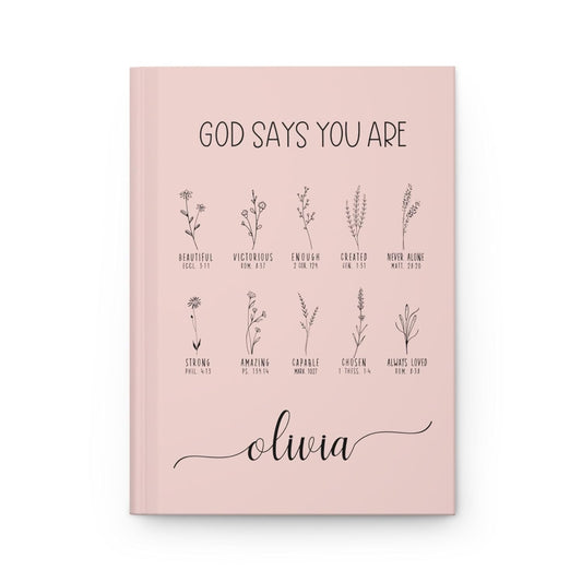 God Says You Are Personalized Prayer Journal For Women, Positive Affirmations Journal, Custom A5 Hardcover Notebook with Name, Religious Christian Gift, Gratitude Journal, Devotionals for Women
