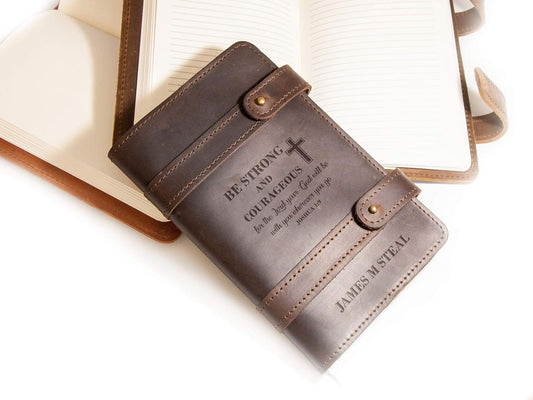 Personalized Leather Journal Prayer Journal Bible Study Journal Mens Leather Journal Custom Notebook Cover Christian Gift for Man or Woman Engraved Notebook Refillable Journal