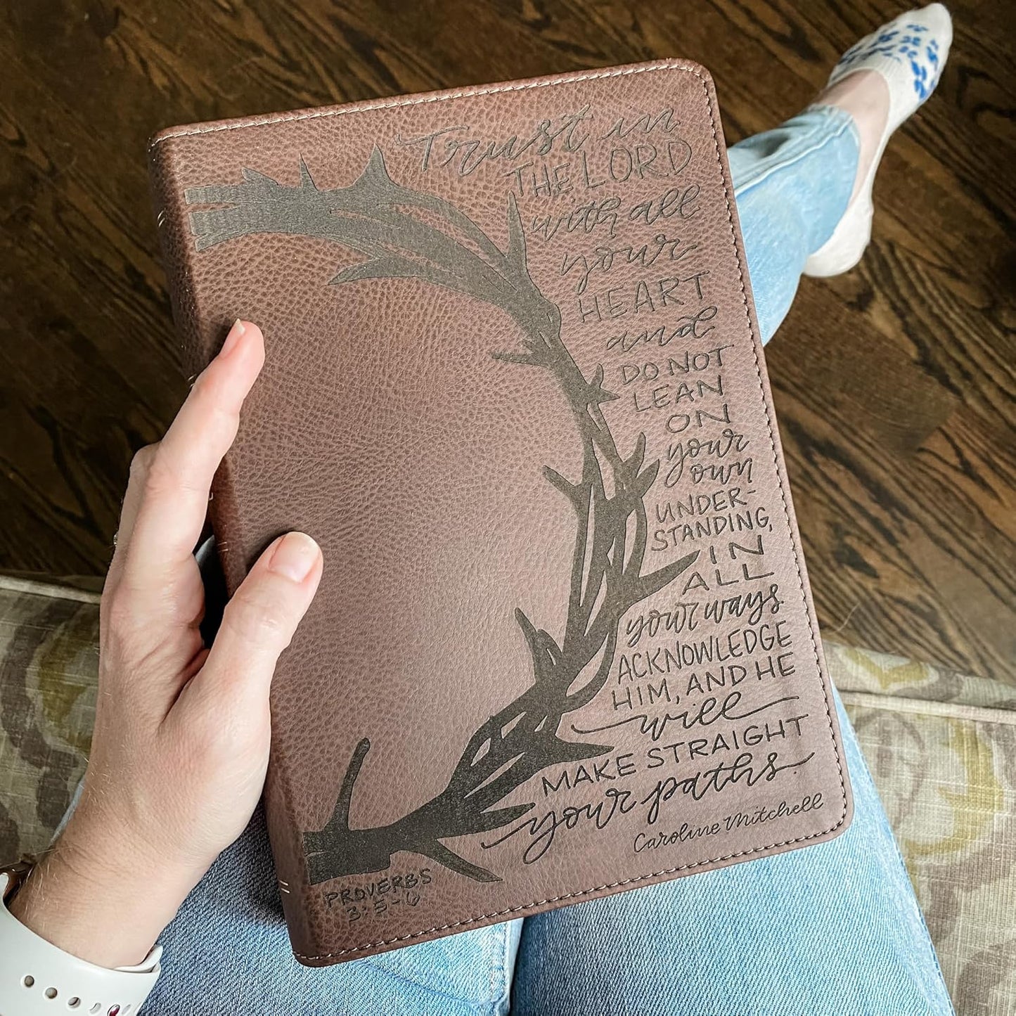 Hand Lettered and Laser Engraved NIV Reference Leathersoft Bible, Proverbs 3:5-6, Personalized Gift, Custom Name Engraving Available